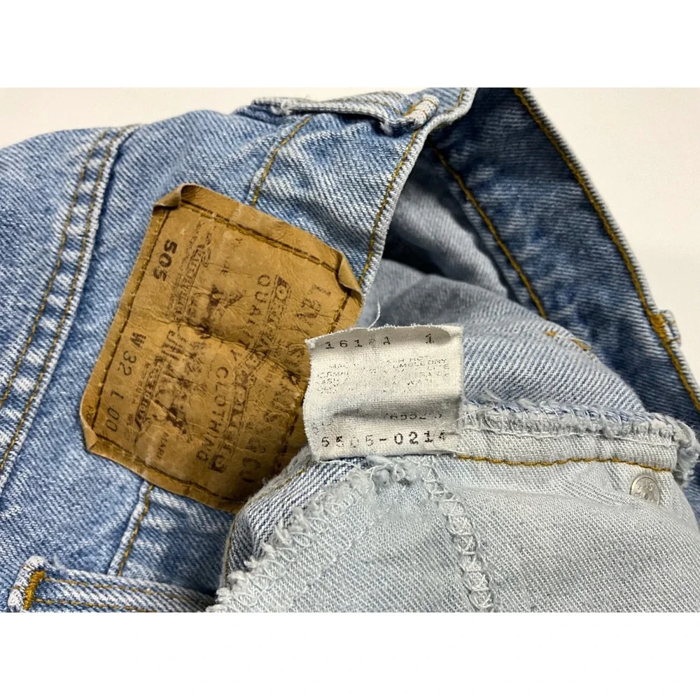 Vintage 90s Levis 505 Orange Tab Denim Shorts Light Wash Mens 32 USA